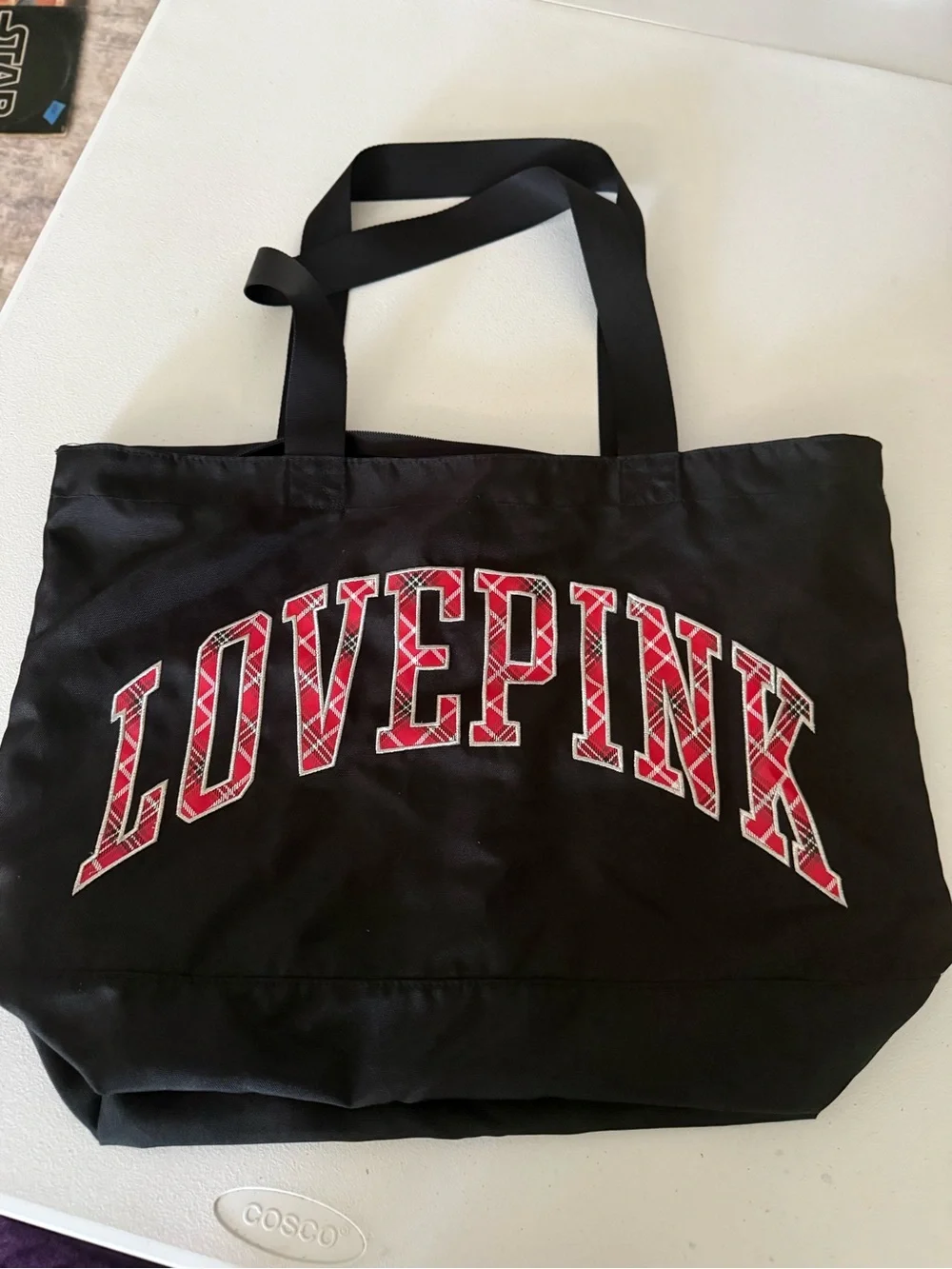 Victoria’s Secret PINK Weekender Tote Plaid “LOVE PINK” Logo Black Large Zipper